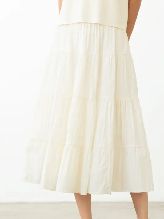 Smocked Tiered Midi Skirt