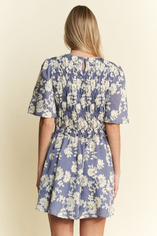 Floral Print Embroided Mini Dress