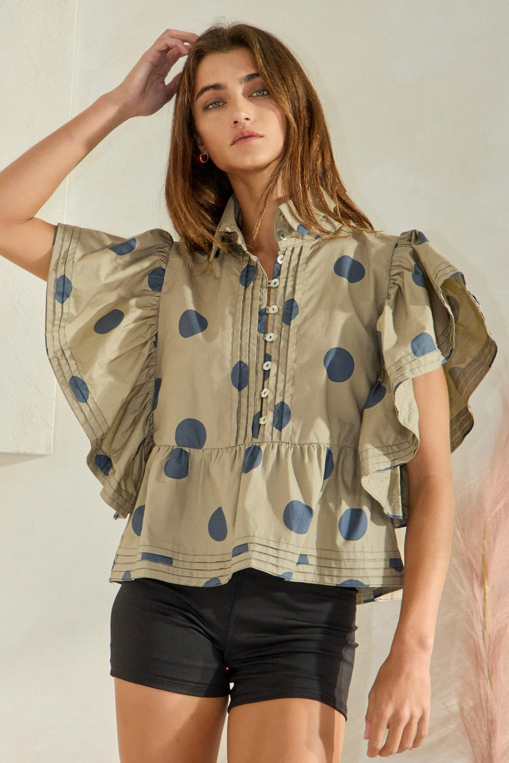 Ruffle Sleeved Polka Dot Top