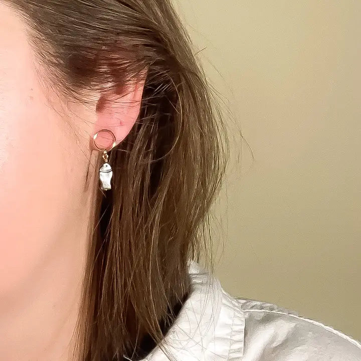 Black Mother of Pearl Fish Earrings