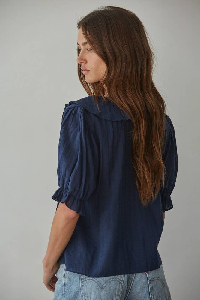 Ruffled Navy Buttondown Top
