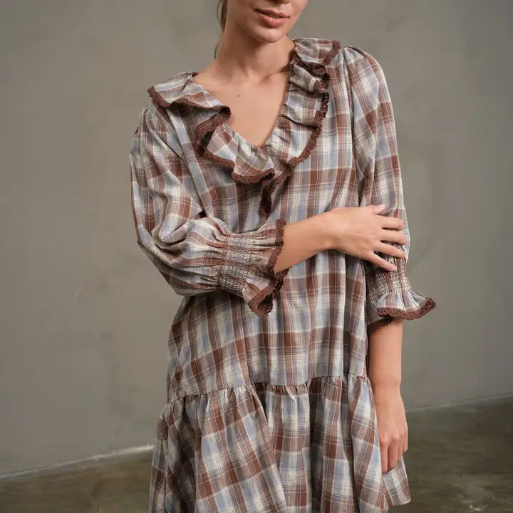 Vintage Ruffle Check Babydoll Dress