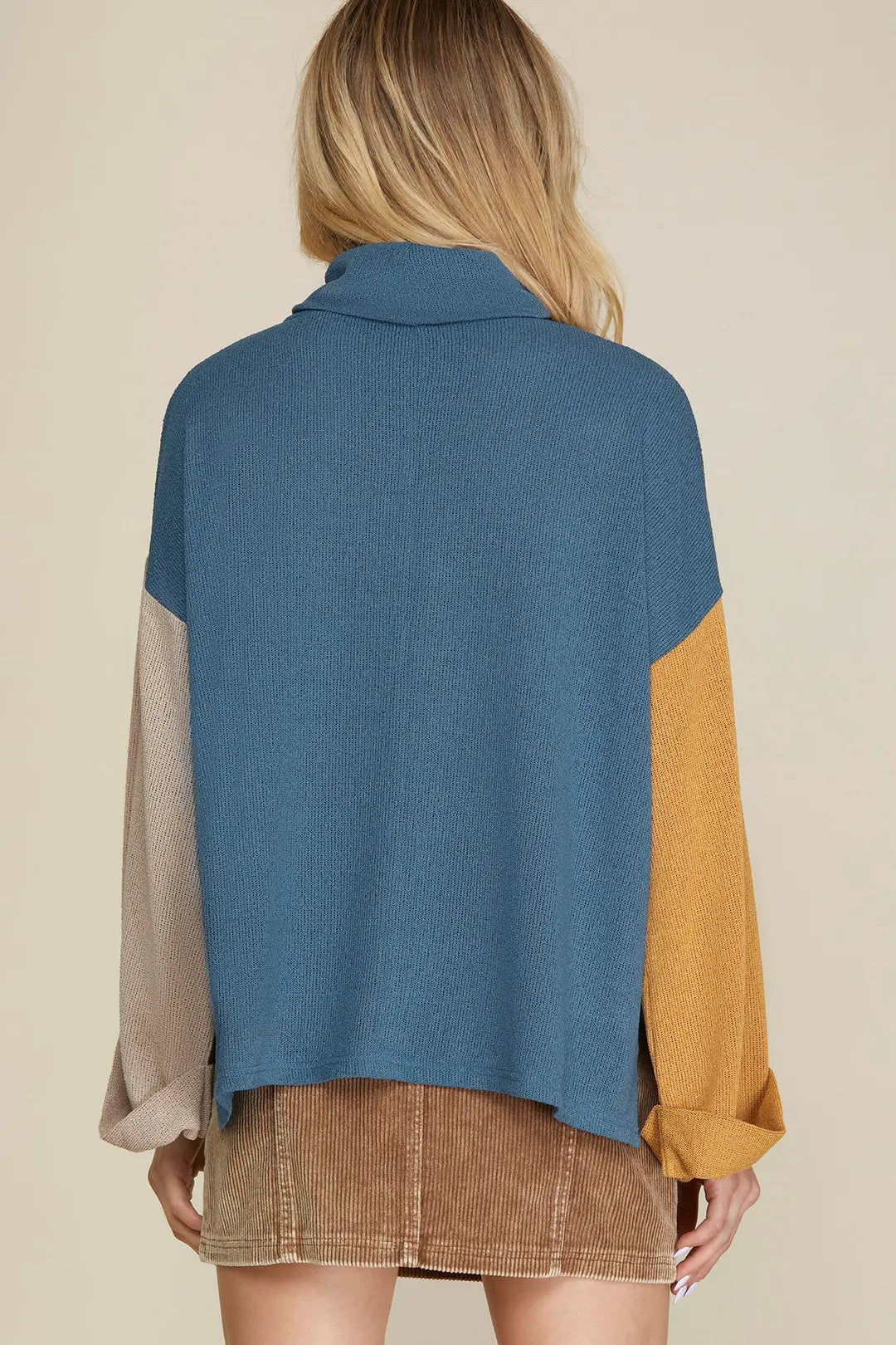 Mock Neck Color Block Knit Top