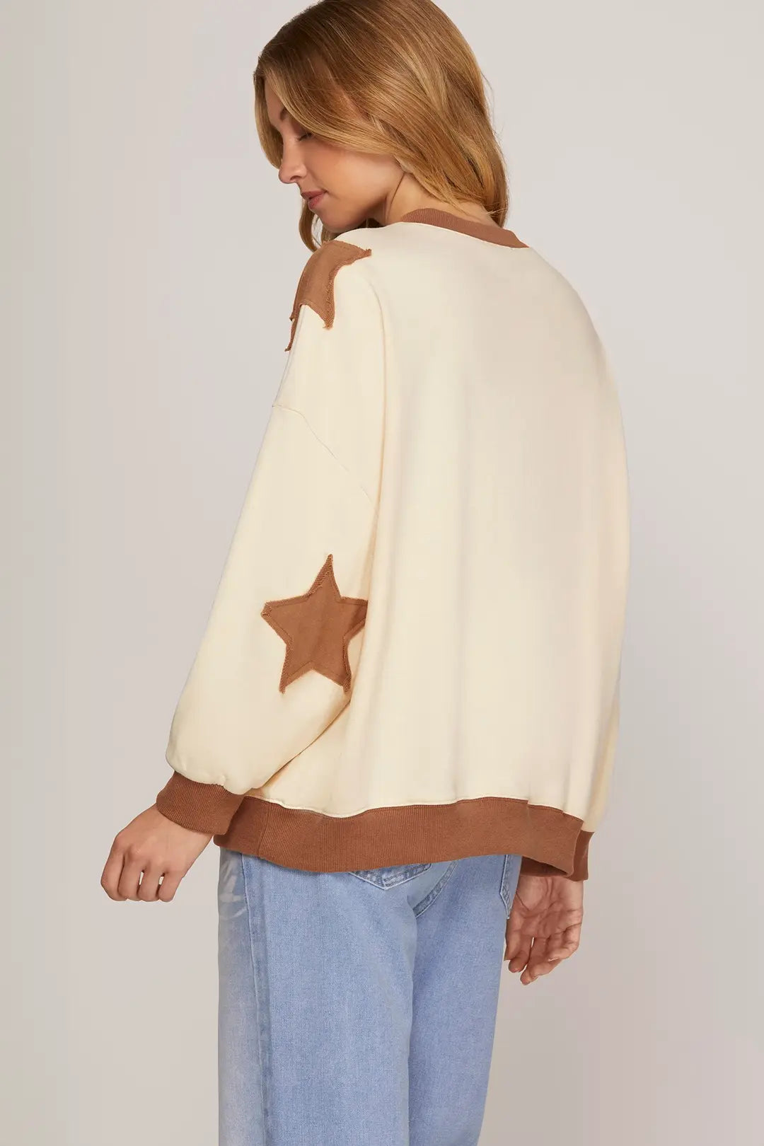 Knit Sweatshirt Top with Star Patches