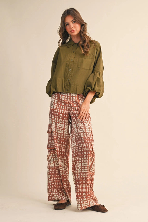 Button Down Bubble Sleeve Top