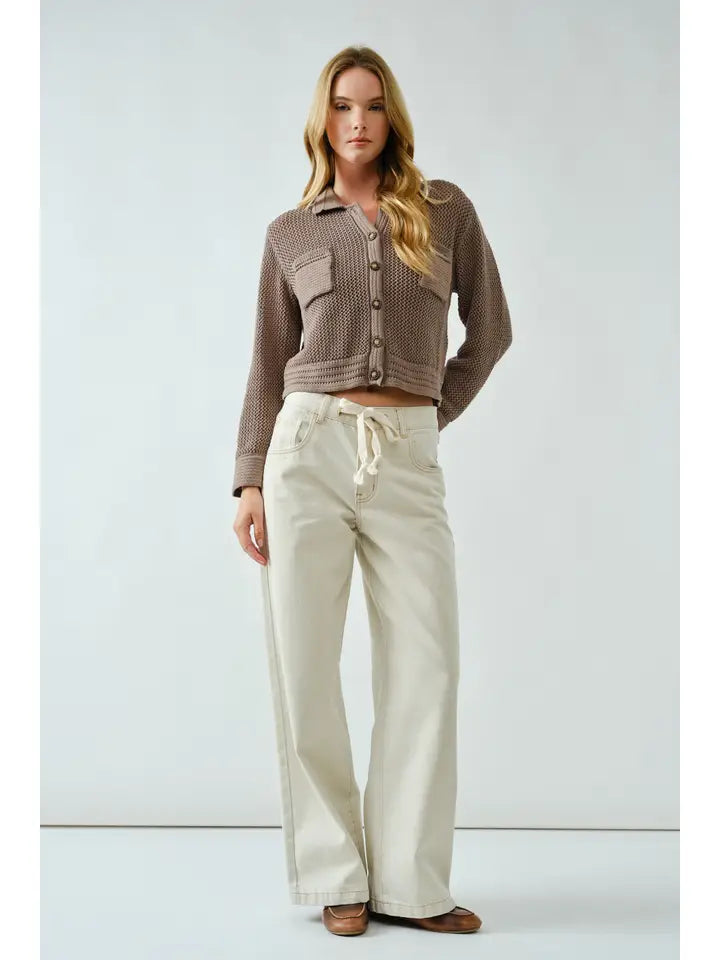 Drawstring Waist Straight Leg Jeans