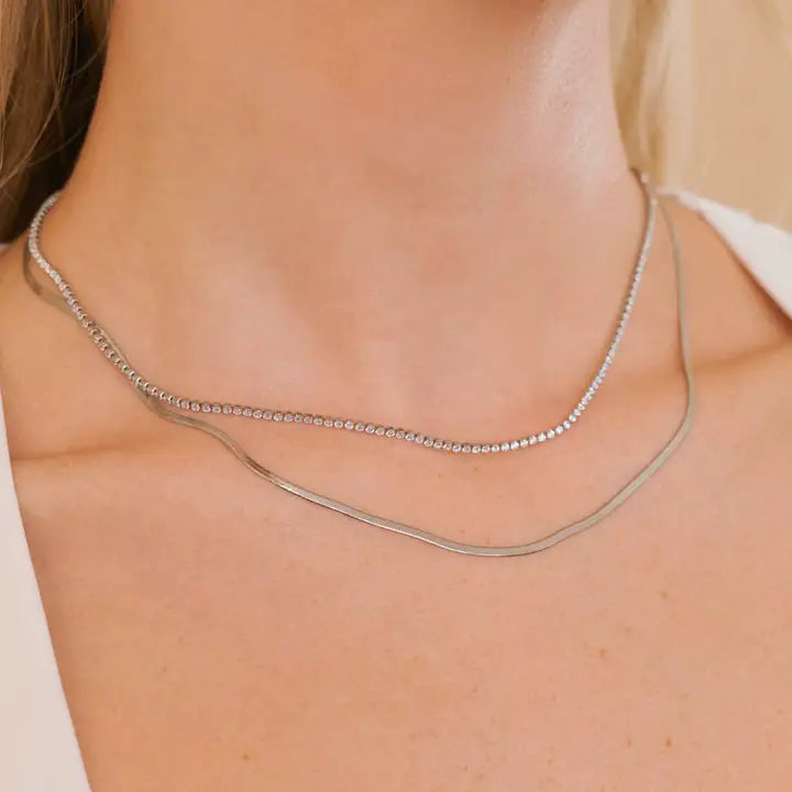 Micro Silver Herringbone Necklace