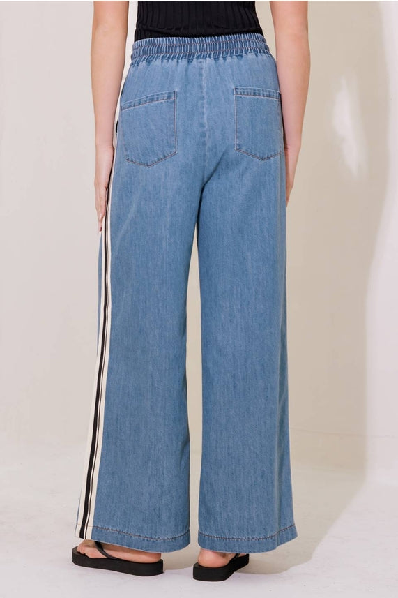 Pull On Side Stripe Denim Pant