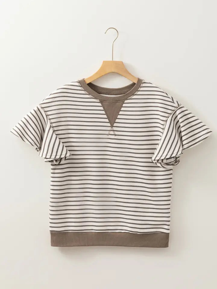 Striped Ruffle Short Sleeve Top