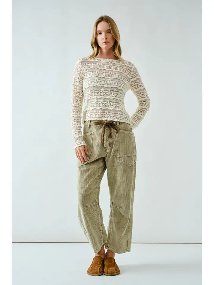 Long Sleeve Crew Neck Stretch Lace Top