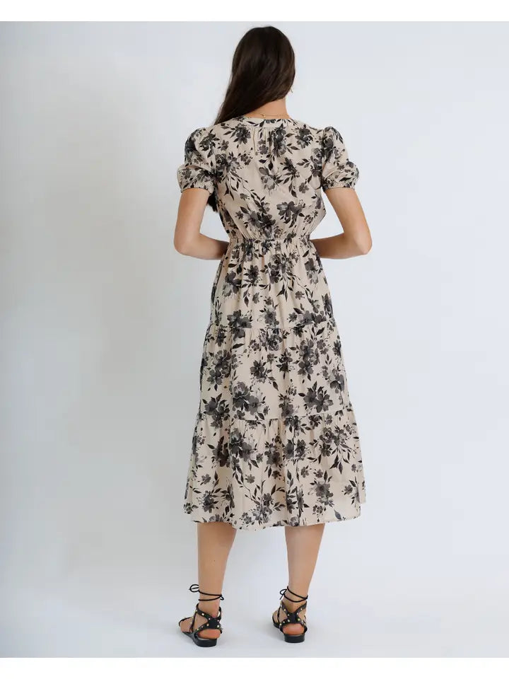 Nadine Floral Print Short Sleeve Midi Dress