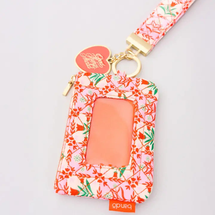 Pink Tile Floral ID Wristlet