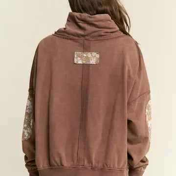 Funnel Neck Floral Patchwork Sweater