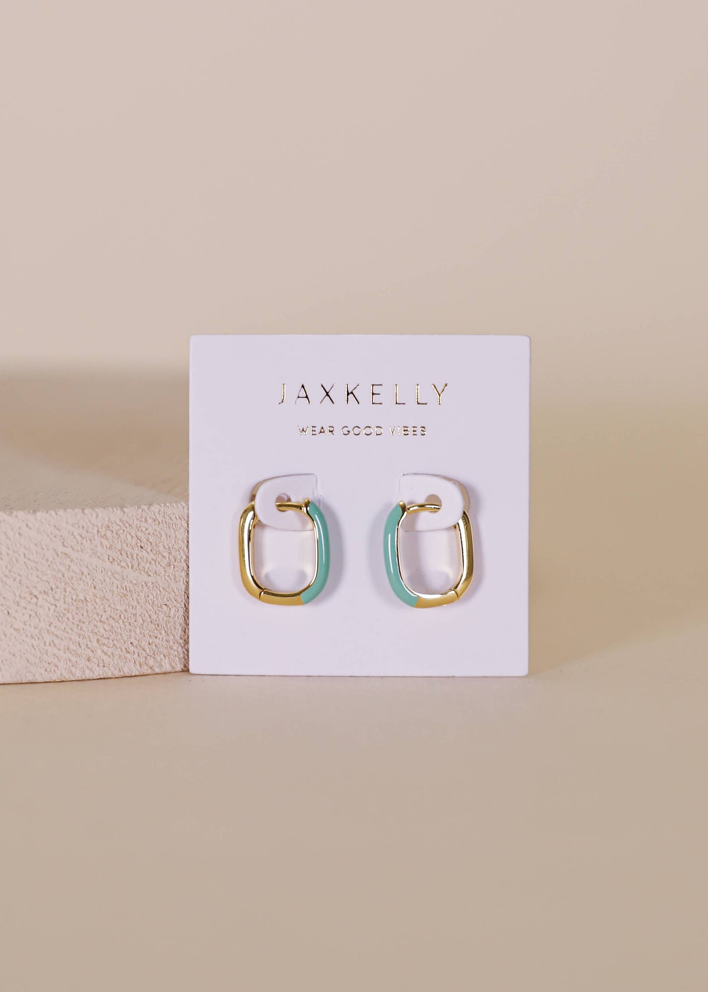 Color Dipped Rectangle Hoop - Sea Green Enamel