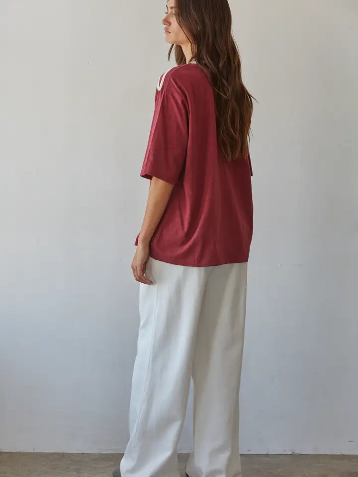 Knit Cotton Crew Neck 'game Day' Oversized Top