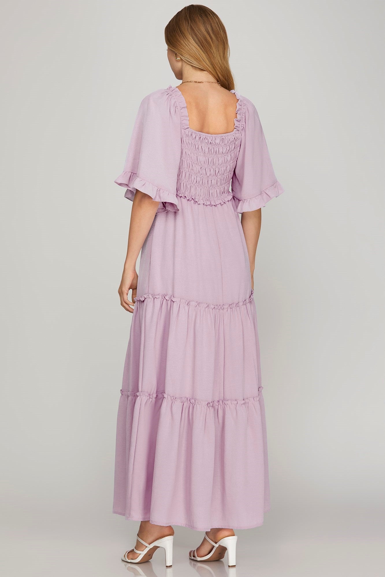 Bell Sleeve Smocked Tiered Maxi Dress