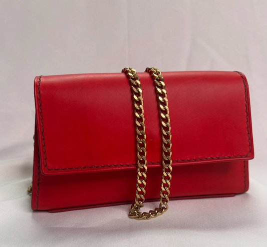 Red Purse, Natural Brass Hardware, Chain Strap