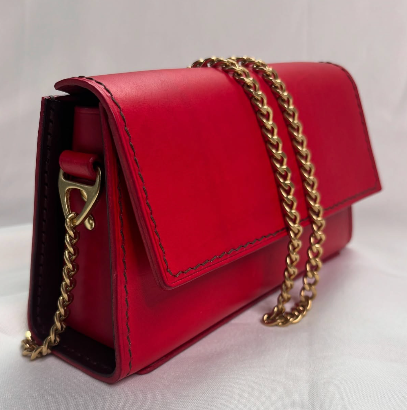 Red Purse, Natural Brass Hardware, Chain Strap