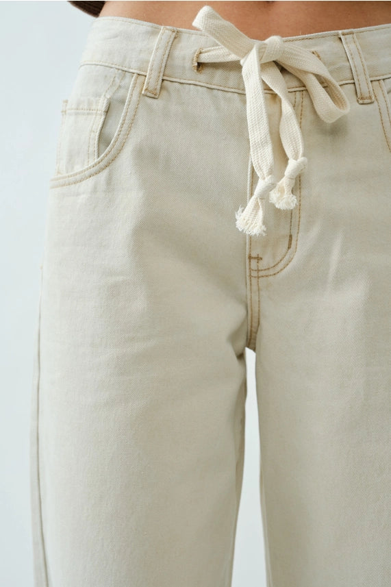 Drawstring Waist Straight Leg Jeans