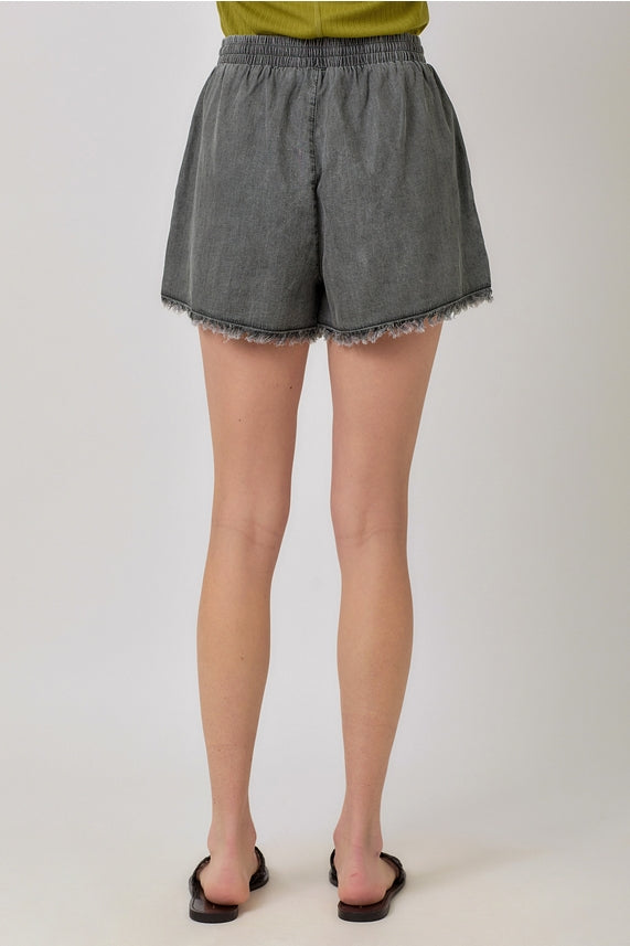 Frayed Washed Black Shorts