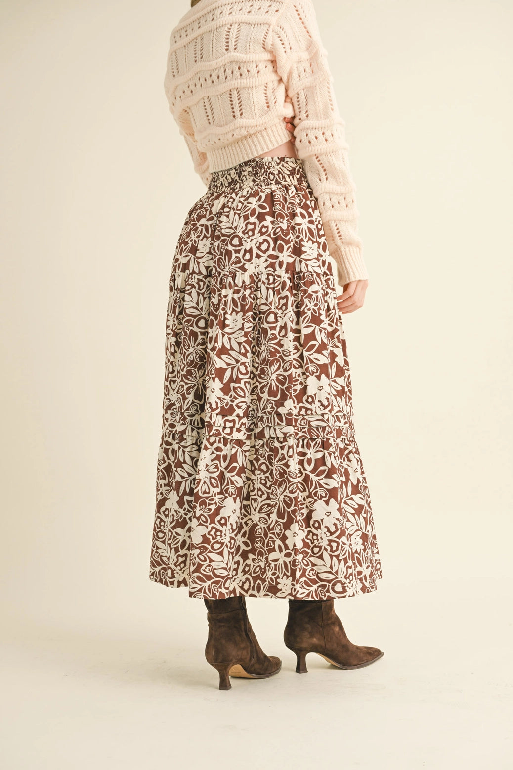 Floral Print Pin Tuck Midi Skirt