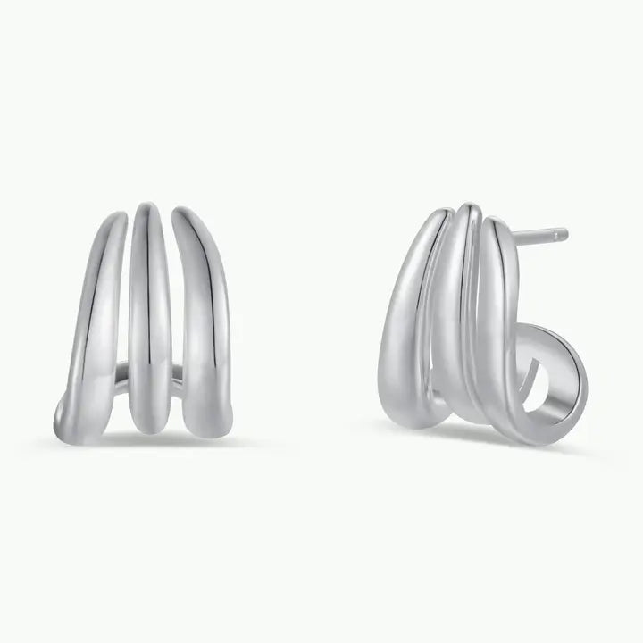 Silver Three Hoop Huggie - Earring
