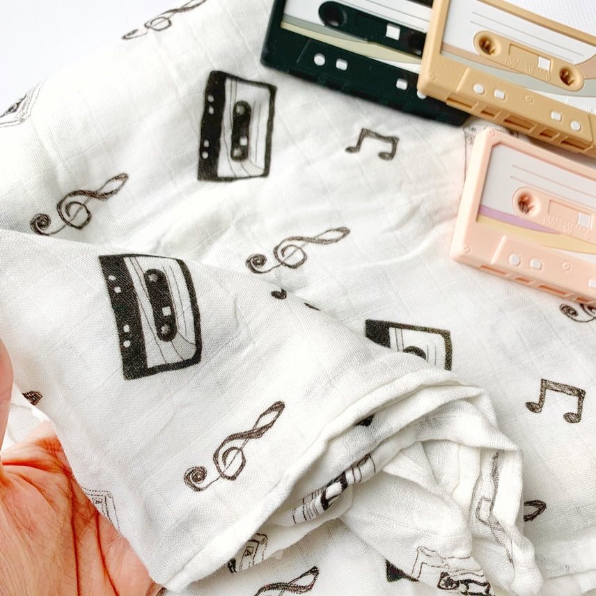 Retro Cassette Tapes Organic Cotton Swaddle