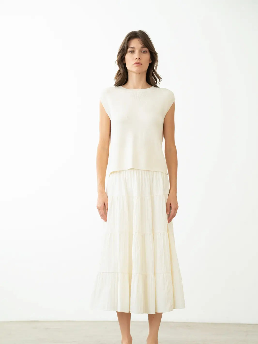 Smocked Tiered Midi Skirt