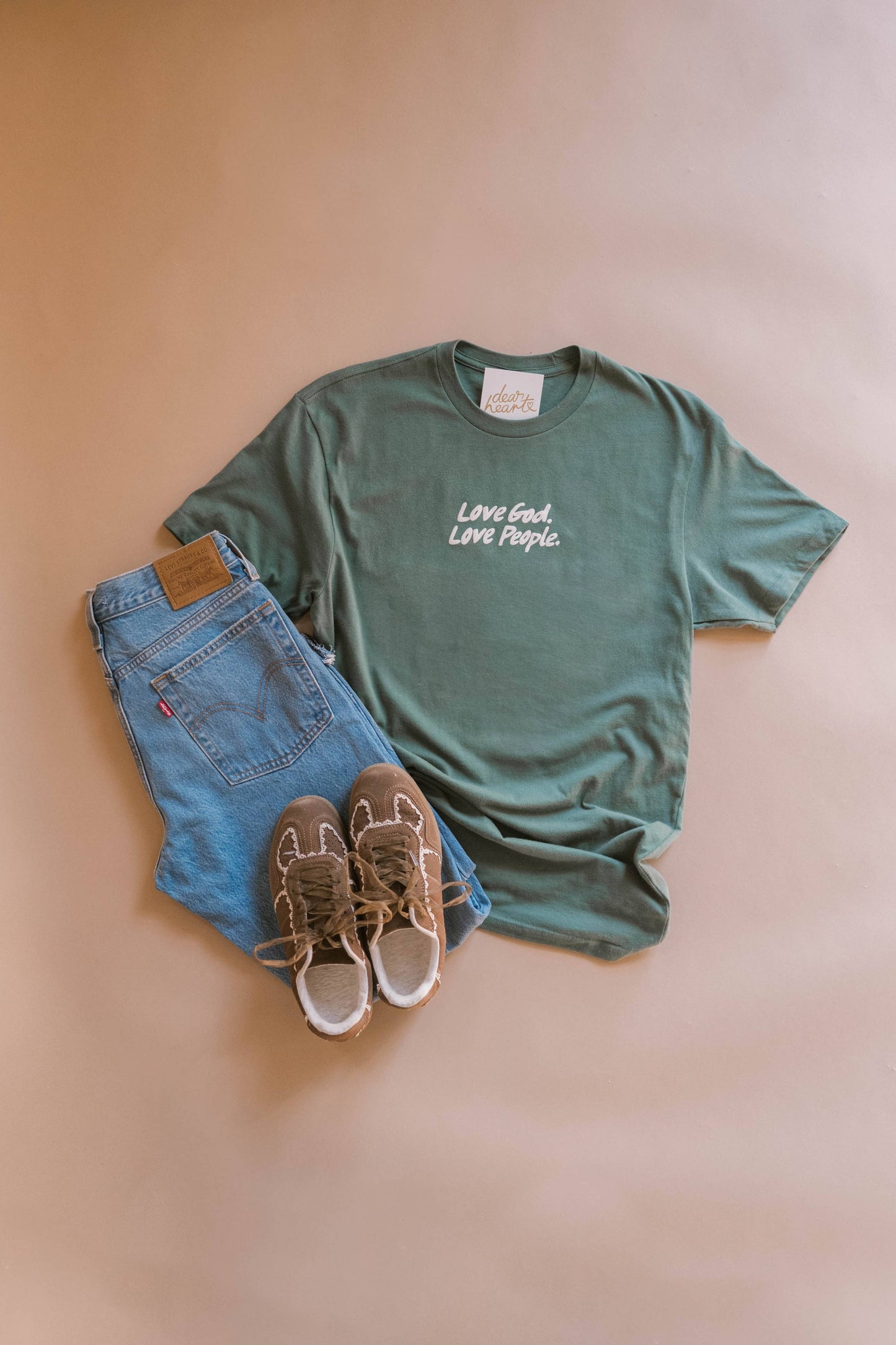 Love God Love People Tee- Muted Green | Christian Tee