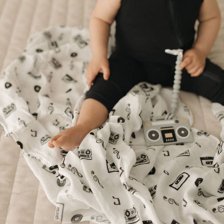 Retro Cassette Tapes Organic Cotton Swaddle