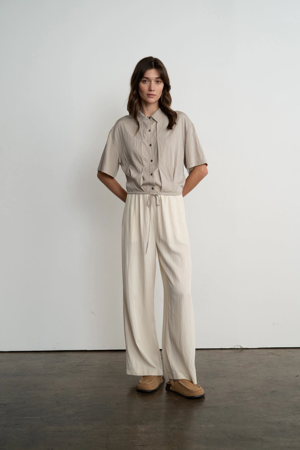 Pleated Button Down Blouse