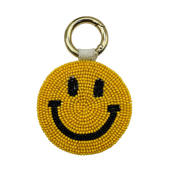 Yellow Smiley Face Beaded Keychain
