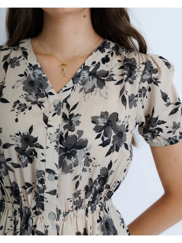 Nadine Floral Print Short Sleeve Midi Dress