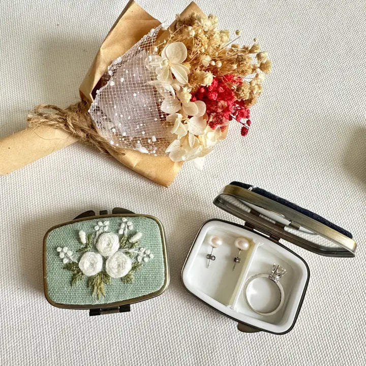 Floral Embroidered Rectangle Jewelry Case