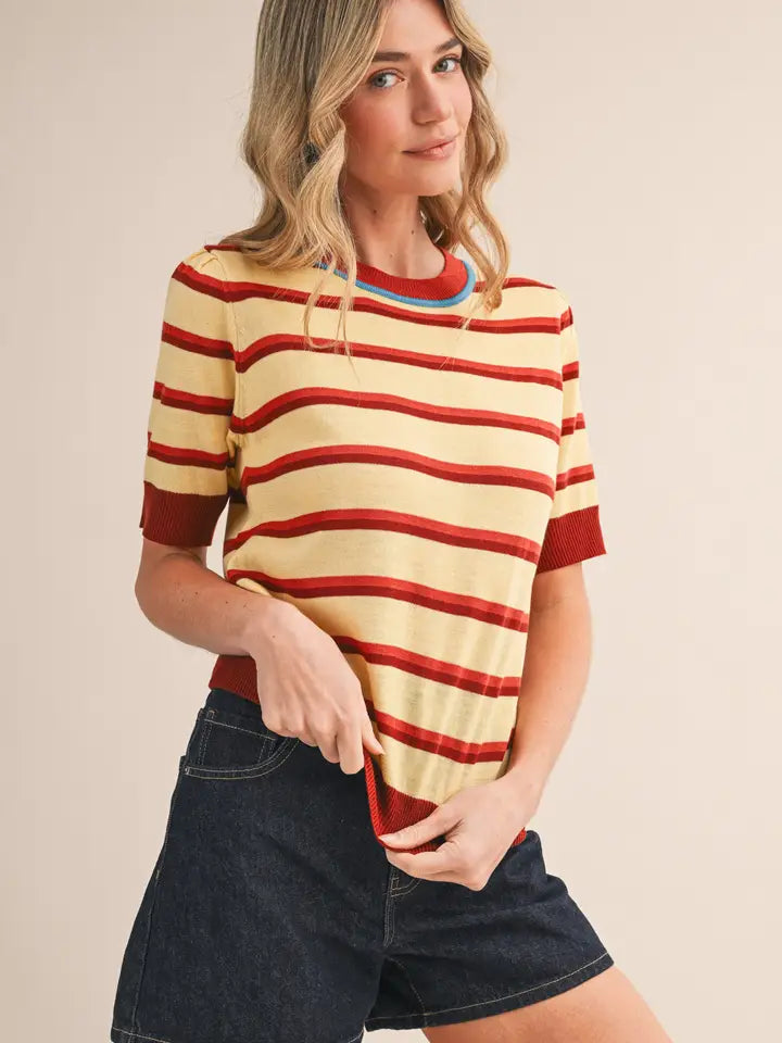 Striped Short Sleeve Sweater