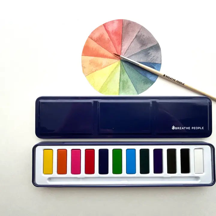 Watercolor Set- 12 Artist Grade Colors + Wood Brush