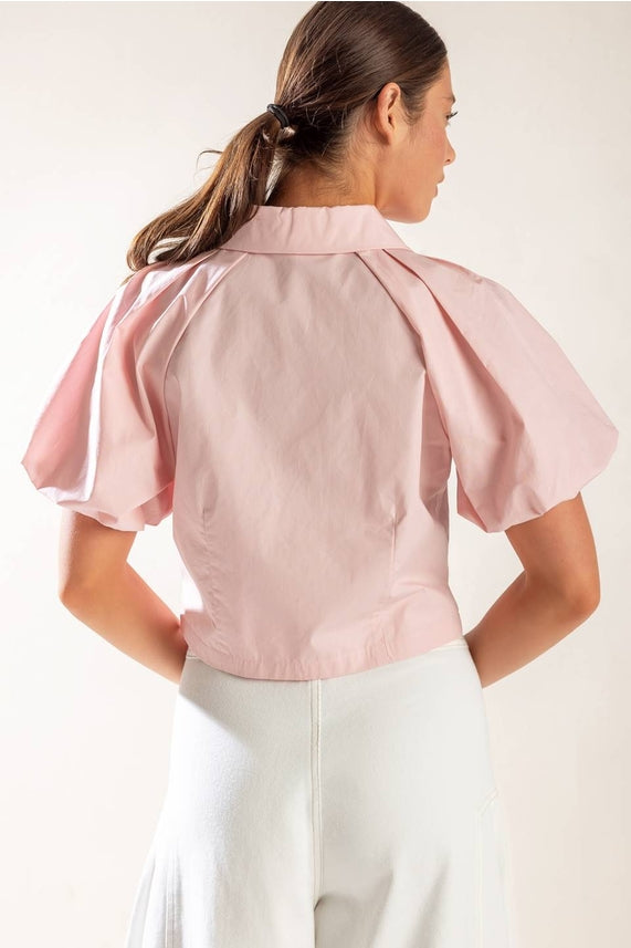 Soft Pink Bubble Sleeve Button Down