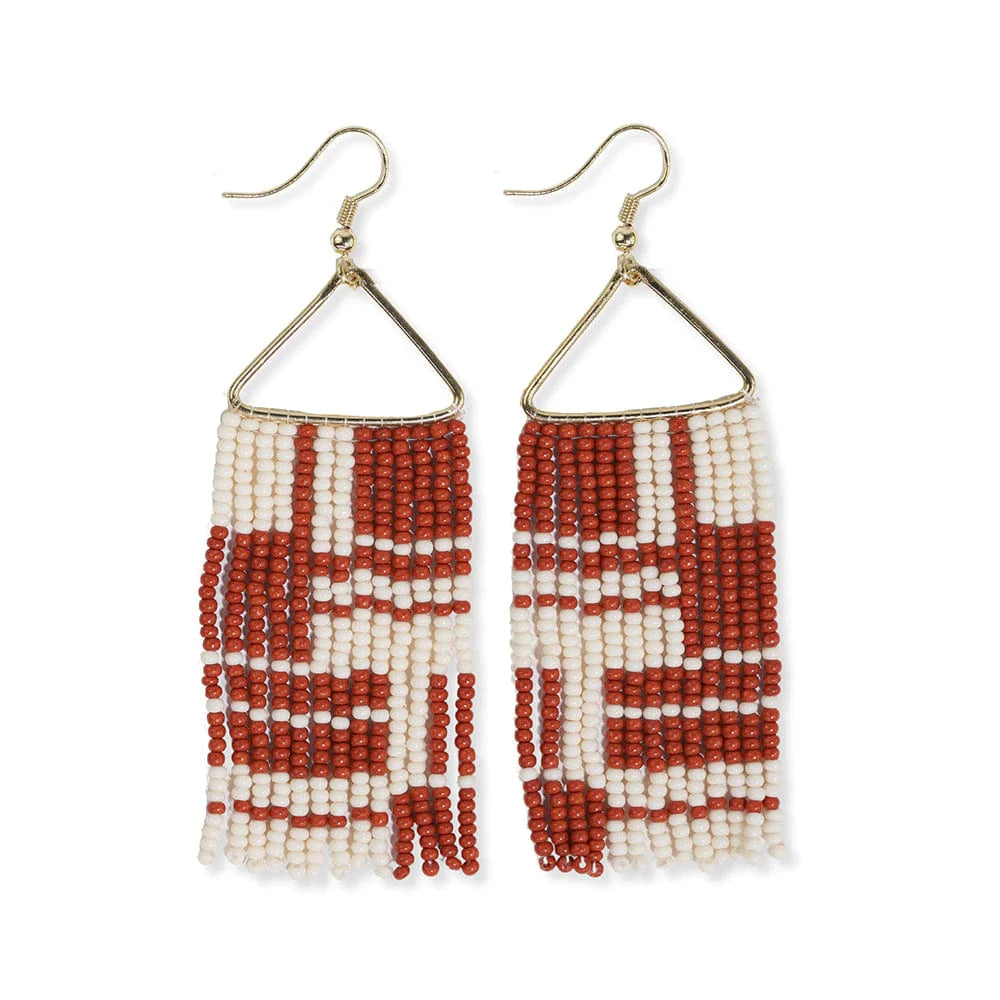 Whitney Shifting Blocks Beaded Fringe Earrings Burnt Orange