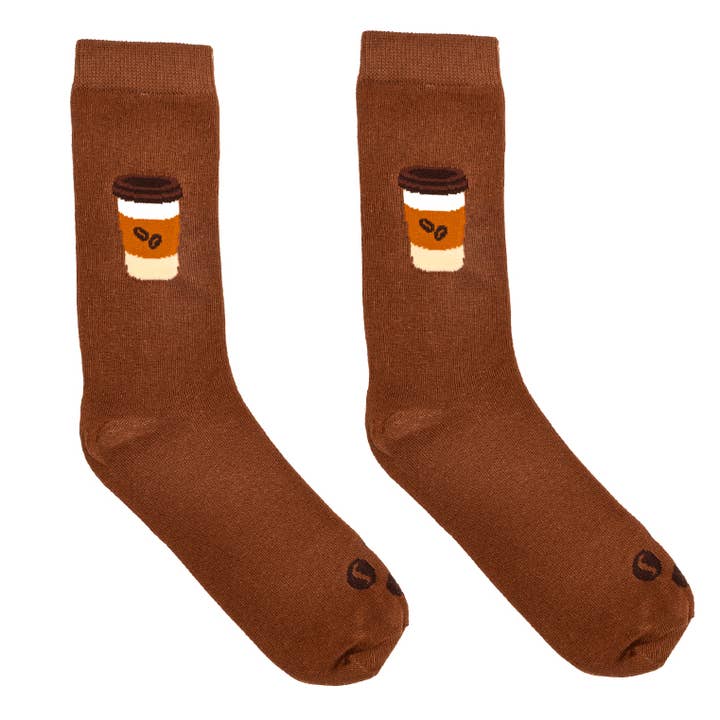 3D Packaged Crew Socks - Coffee Cup w/ Beans - Brown