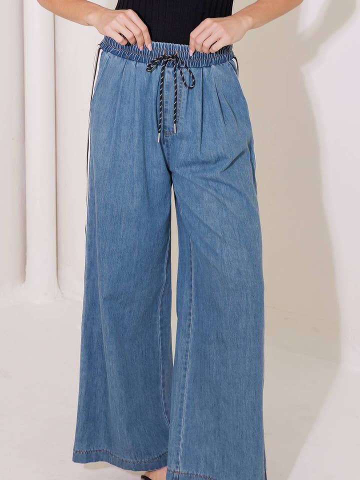 Pull On Side Stripe Denim Pant
