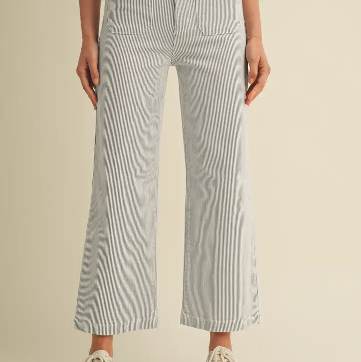 Stripe - Patch Pocket Wide Leg Pants