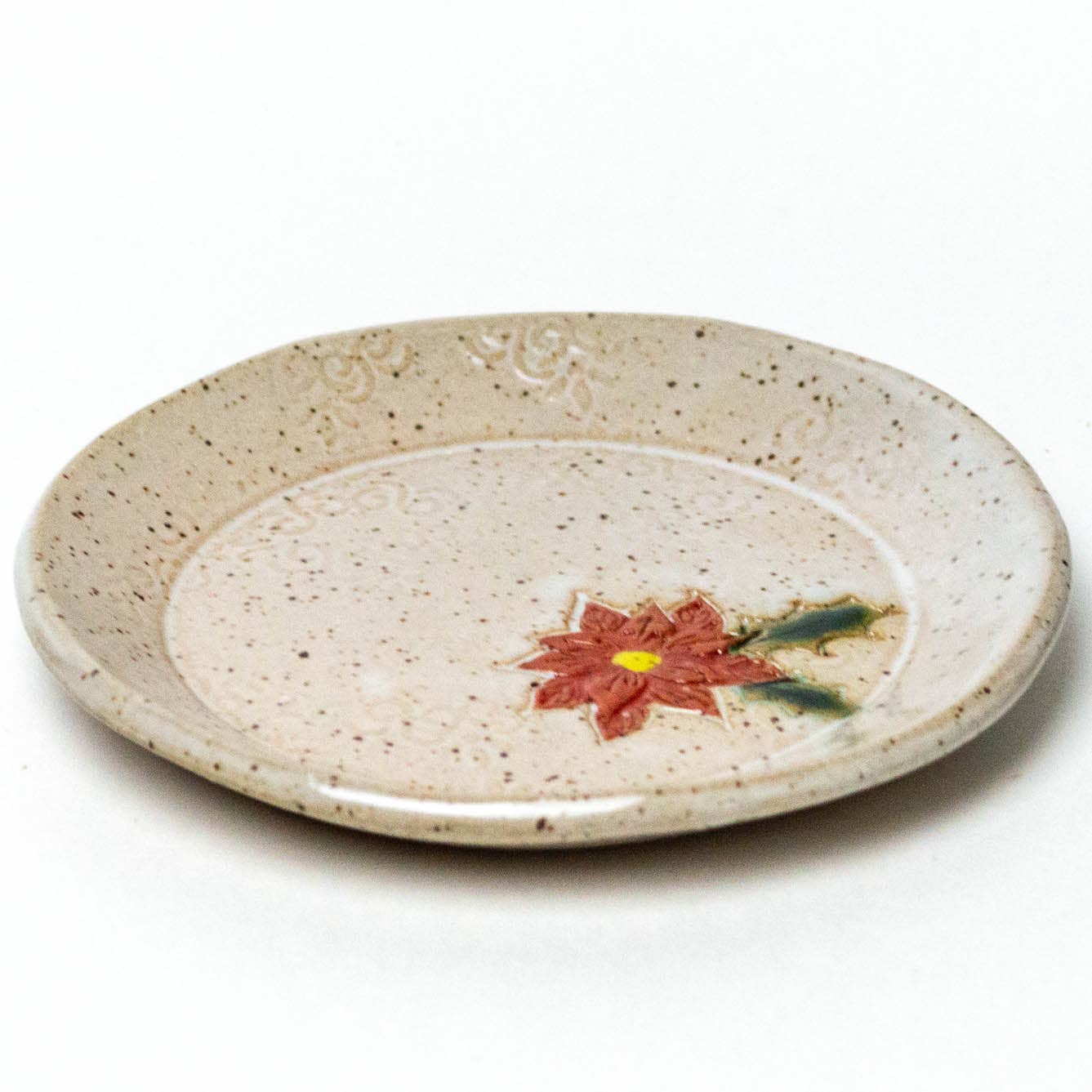 Poinsettia Handmade Ceramic Round Trinket Dish