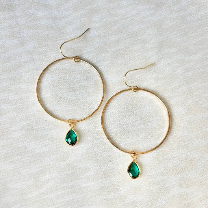 On My Way! Emerald Hoop Earrings