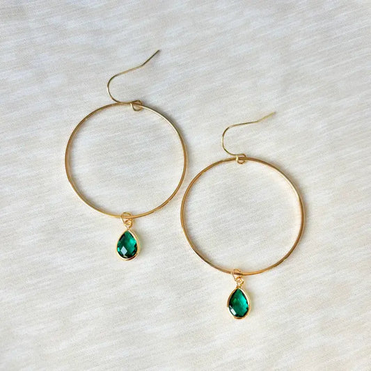 On My Way! Emerald Hoop Earrings
