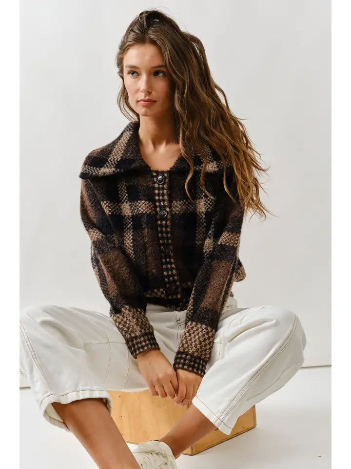 Plaid Button Down Cardigan