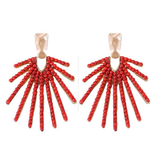 Red Sunburst Statement Drop Earrings