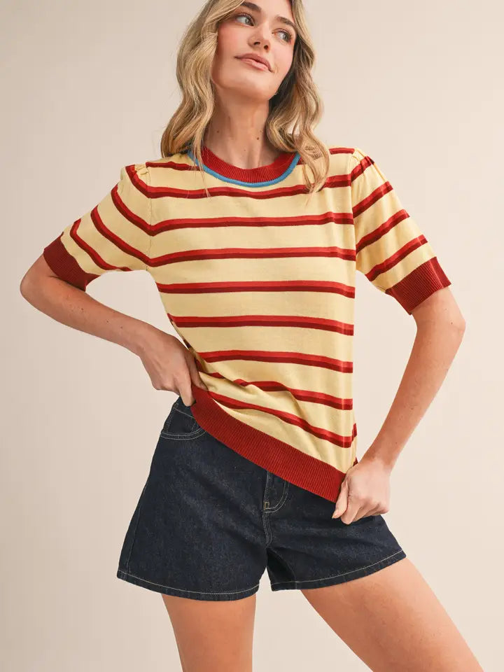 Striped Short Sleeve Sweater