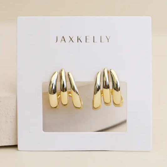 Gold Three Hoop Huggie - Earring