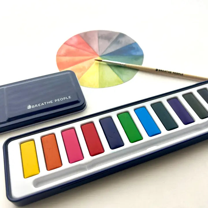 Watercolor Set- 12 Artist Grade Colors + Wood Brush