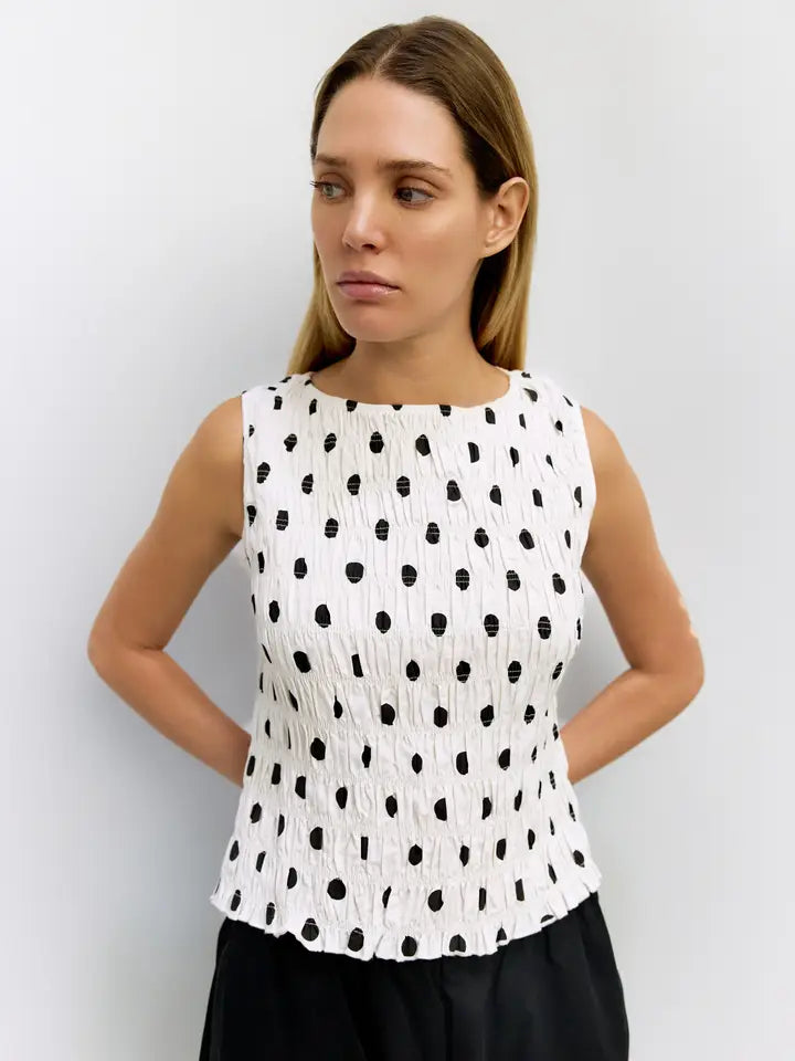The Natalie Top | Smocked Polka Dot Top